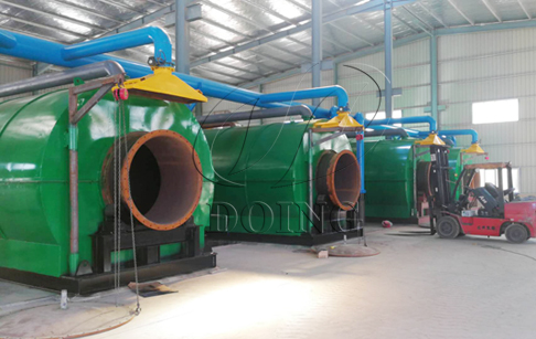 4 sets 12T/D used tyre recycling pyrolysis equipments being installed in Fujian, China