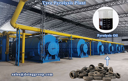 How many production of pyrolysis oil from 1T tyres?