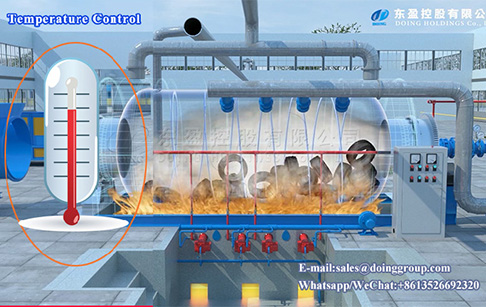 What is approximate temperature in tyre pyrolysis reactor?