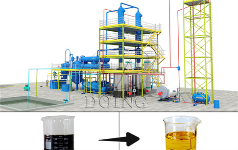 How many liters of diesel can be extracted from 1 ton of waste oil?